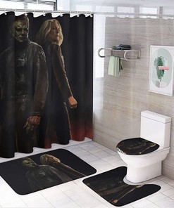 Halloween Michael Myers Bathroom Decors, Frightening Shower Curtain With Halloween Ends Quote