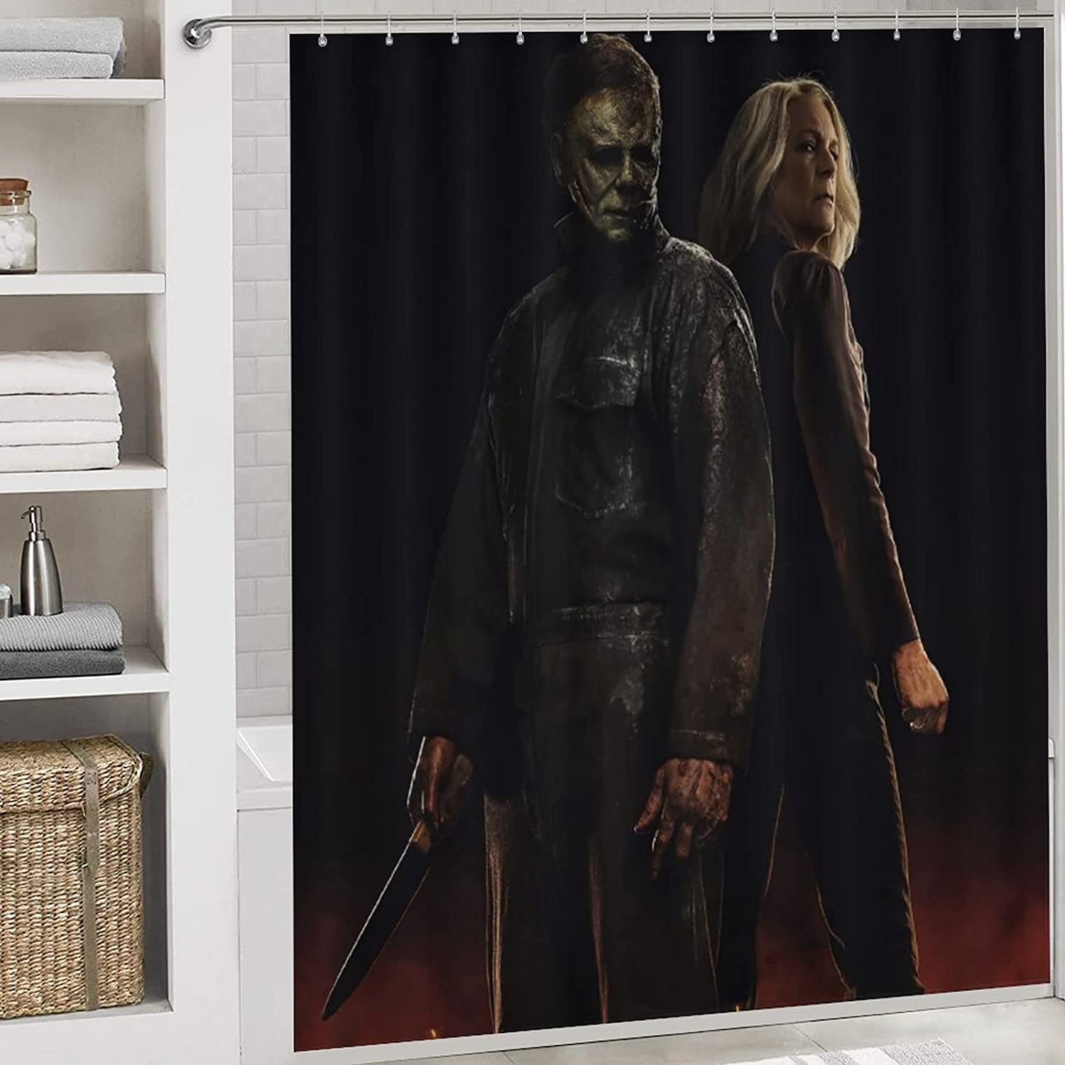 Halloween Michael Myers Bathroom Decors, Frightening Shower Curtain With Halloween Ends Quote - Image 2