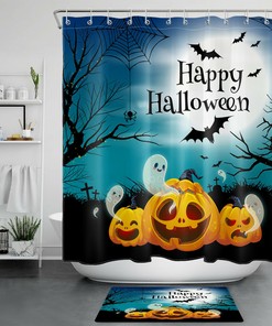 Halloween Moon Bats Ghost Pumpkin Funny Shower Curtain - Spooky Bathroom Decor