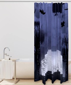 Halloween Moonlit Night Shower Curtain - Scary Bats And Trees Design