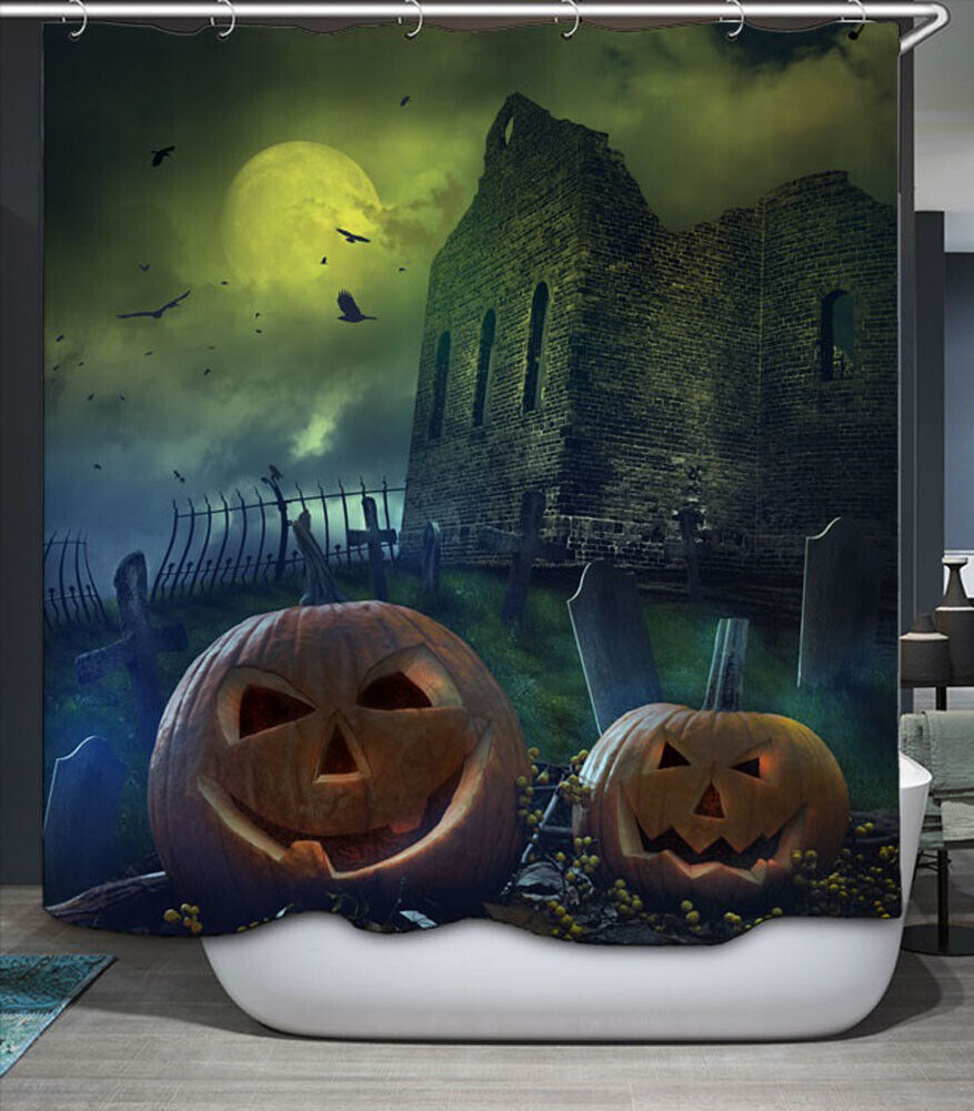 Halloween Night Printed Shower Curtain: Spooky And Festive Bathroom Decorr
