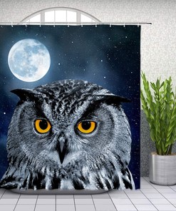 Halloween Owl Shower Curtain Bird Moon Starry Sky Night Bathroom Home Decor