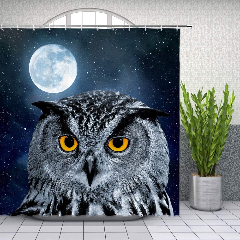 Halloween Owl Shower Curtain Bird Moon Starry Sky Night Bathroom Home Decor