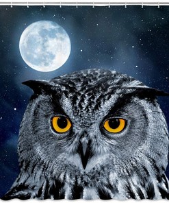 Halloween Owl Shower Curtain Bird Moon Starry Sky Night Bathroom Home Decor
