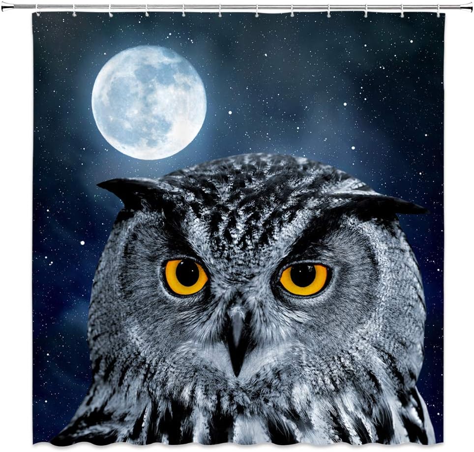 Halloween Owl Shower Curtain Bird Moon Starry Sky Night Bathroom Home Decor