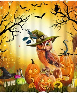 Halloween Owl Shower Curtain With Horror Night Art Decoration By Allenjoy - Durable And Washable Fabric