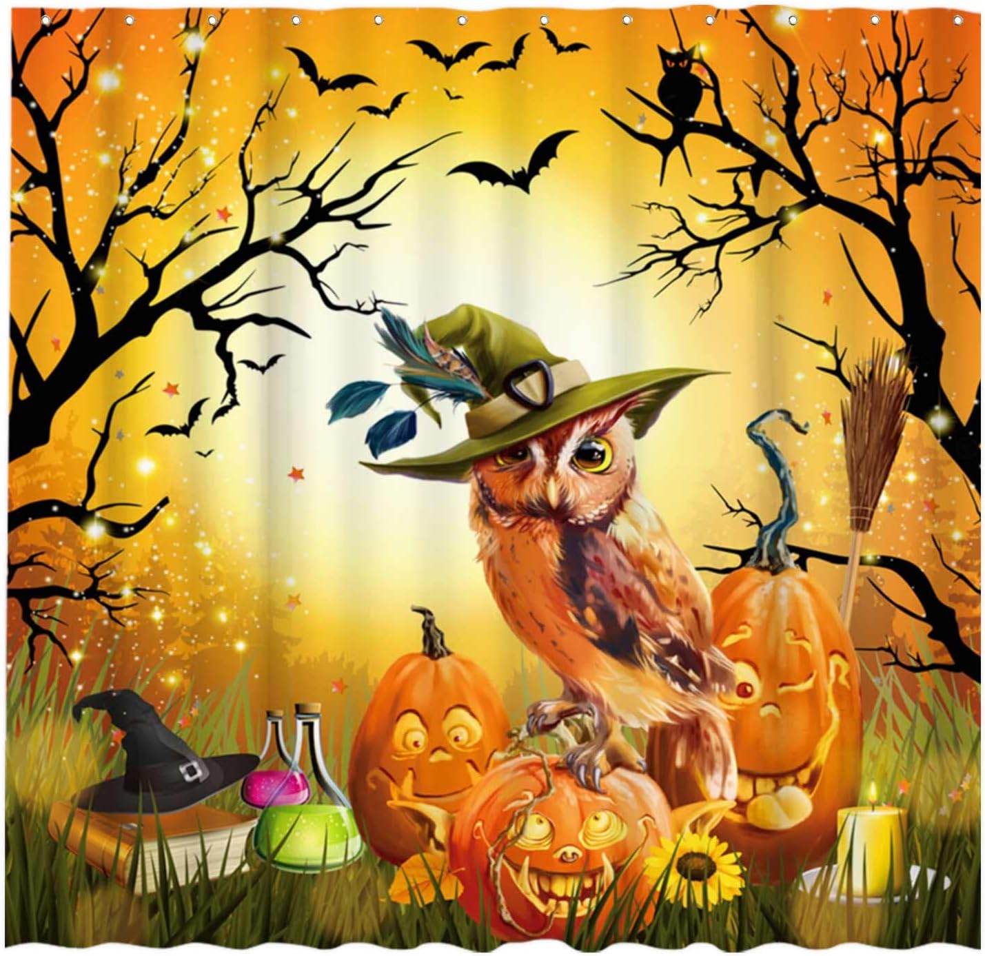 Halloween Owl Shower Curtain With Horror Night Art Decoration By Allenjoy - Durable And Washable Fabric