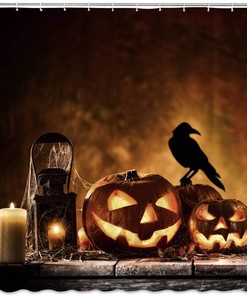 Halloween Party Shower Curtain Owl Pumpkin Castle Horror Night Tombstone Twiggy Branches For Creative Curtains