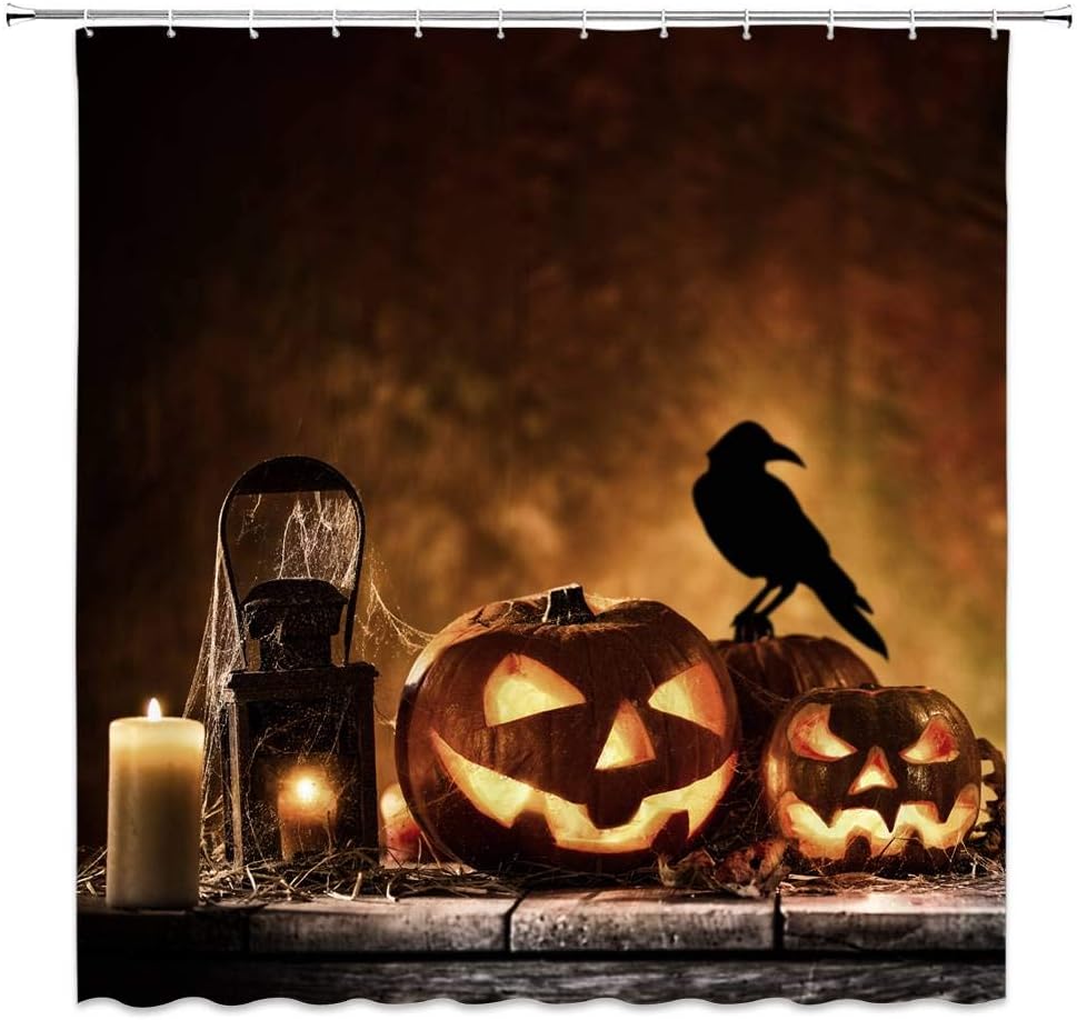 Halloween Party Shower Curtain Owl Pumpkin Castle Horror Night Tombstone Twiggy Branches For Creative Curtains
