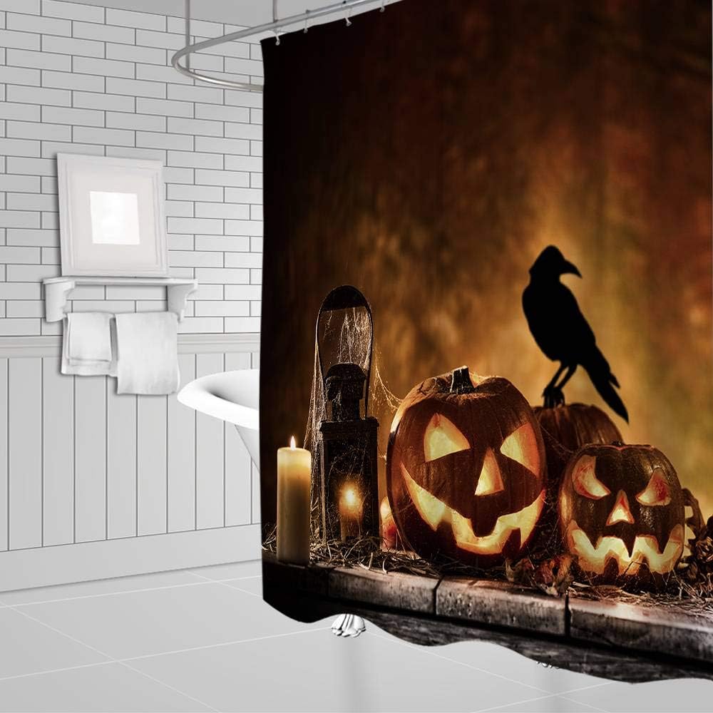 Halloween Party Shower Curtain Owl Pumpkin Castle Horror Night Tombstone Twiggy Branches For Creative Curtains - Image 3