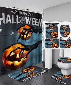 Halloween Pumpkin Lantern 3D Shower Curtain For A Spooky Bathroom