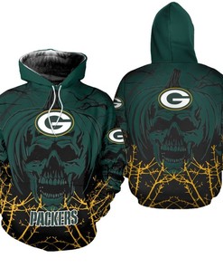 Halloween Pumpkin Skull Green Bay Packers All Over Print Zip Up Hoodie