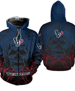 Halloween Pumpkin Skull Houston Texans All Over Print Zip Up Hoodie, Perfect Gift For Fans