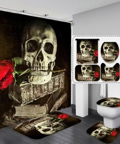 Halloween Rose Skull Fabric Shower Curtain - Horror Skull Bathroom Decor