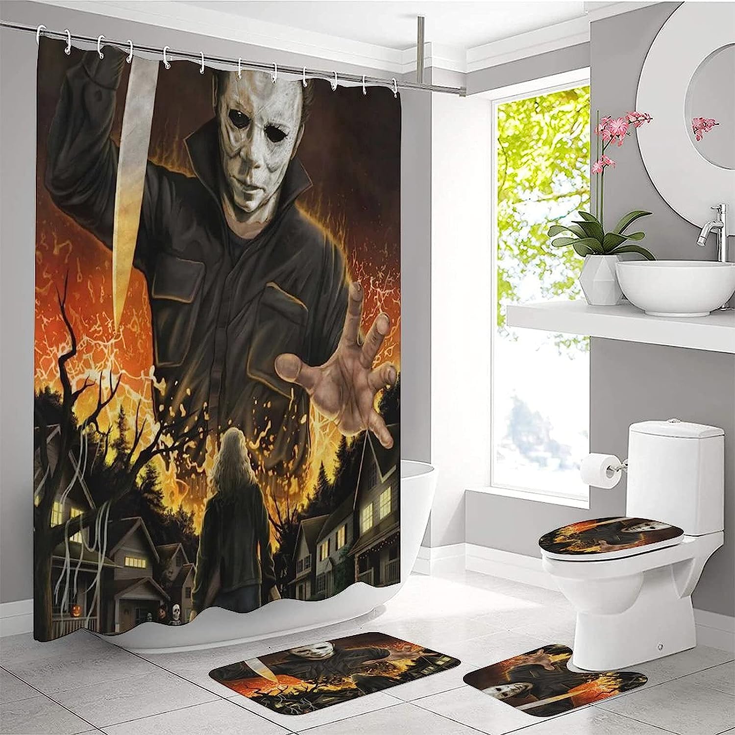 Halloween Shower Curtain With Absorbent, Waterproof Fabric For Scary Bathroom Decor