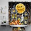 Halloween Shower Curtain With Castle, Gnome, And Pumpkins For A Spooky Bath