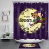Halloween Shower Curtain with Flying Witch Cartoon and Moon Night Waterproof Fabric
