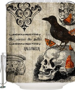 Halloween Skeleton Shower Curtain | Owl Butterfly Raven Bathroom Decor