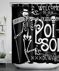 Halloween Skeleton Skull Black And White Shower Curtain - Waterproof Fabric Bathroom Decoration