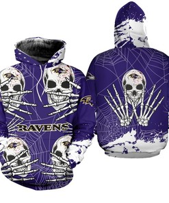 Halloween Skull Graphic All Over Print Baltimore Ravens Hoodie