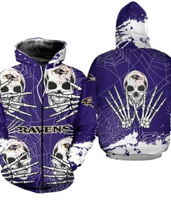 Halloween Skull Graphic All Over Print Baltimore Ravens Hoodie