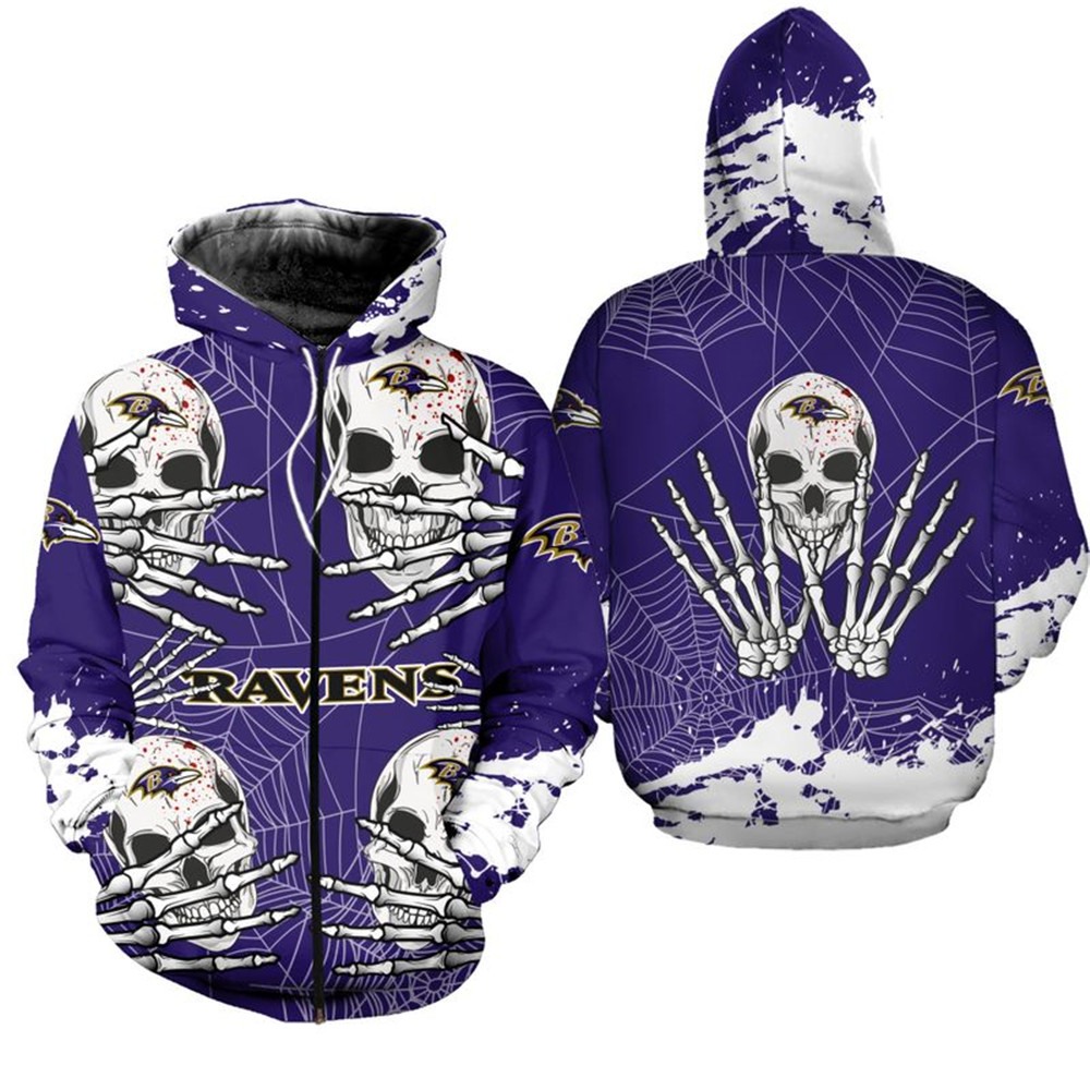 Halloween Skull Graphic All Over Print Baltimore Ravens Hoodie