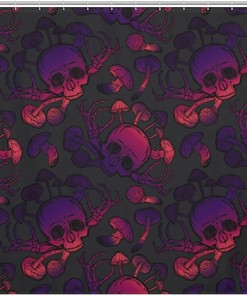 Halloween Skull, Mushrooms And Bones Shower Curtain - Waterproof Fabric Decoration With Metal Grommet Holes