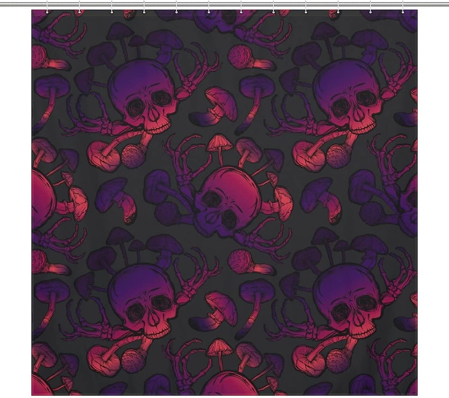 Halloween Skull, Mushrooms And Bones Shower Curtain - Waterproof Fabric Decoration With Metal Grommet Holes