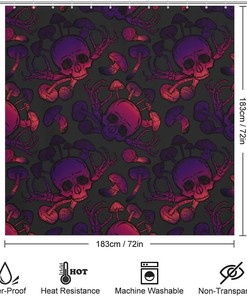Halloween Skull, Mushrooms And Bones Shower Curtain - Waterproof Fabric Decoration With Metal Grommet Holes