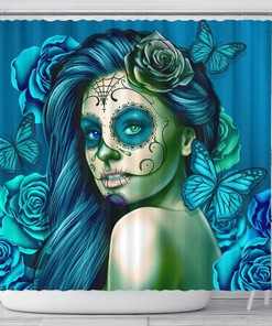 Halloween Skull Rose Shower Curtain, Spooky Bathroom Decor