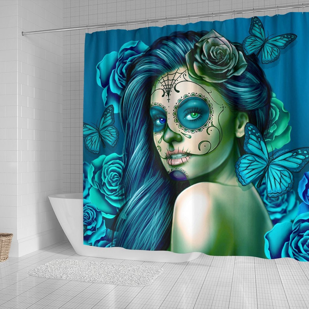 Halloween Skull Rose Shower Curtain, Spooky Bathroom Decor - Image 2