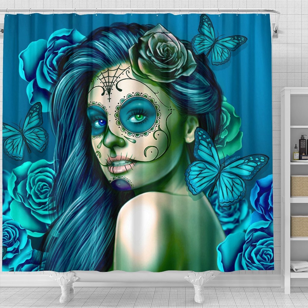 Halloween Skull Rose Shower Curtain, Spooky Bathroom Decor - Image 3