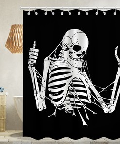 Halloween Skull Shower Curtain - Waterproof Fabric Bathroom Decoration With Bath Sets
