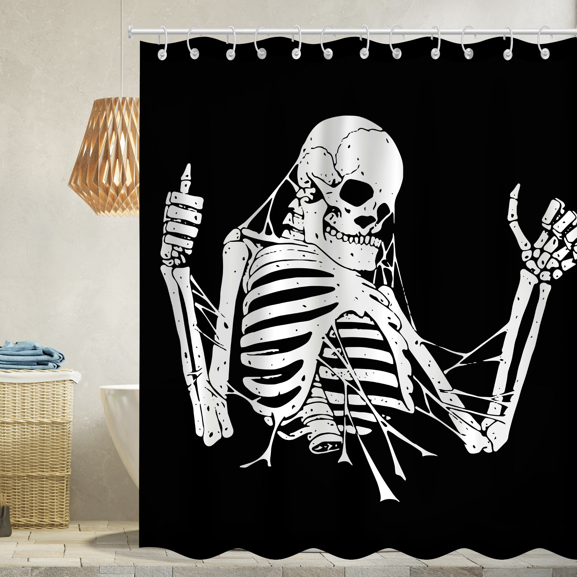 Halloween Skull Shower Curtain - Waterproof Fabric Bathroom Decoration With Bath Sets