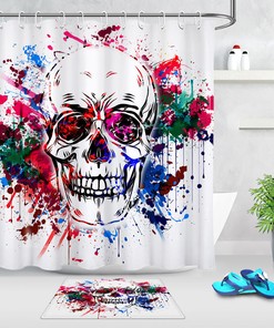 Halloween Skull Watercolor Splash Shower Curtain for Bathroom