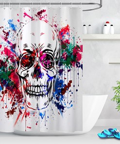 Halloween Skull Watercolor Splash Shower Curtain for Bathroom