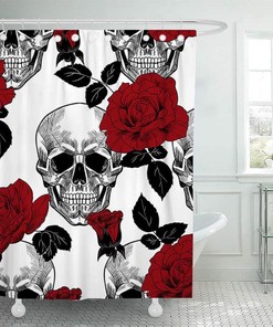 Halloween Skull and Flowers Shower Curtain for a Spooky and Romantic Bathroom