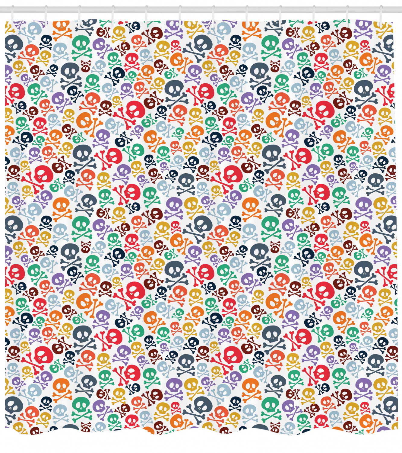 Halloween Theme Skull Print Colorful Shower Curtain For A Spooky Bathroom Decorr - Image 4