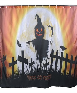 Halloween Waterproof Bathroom Pumpkin Shower Curtain - 12Gb With Decor