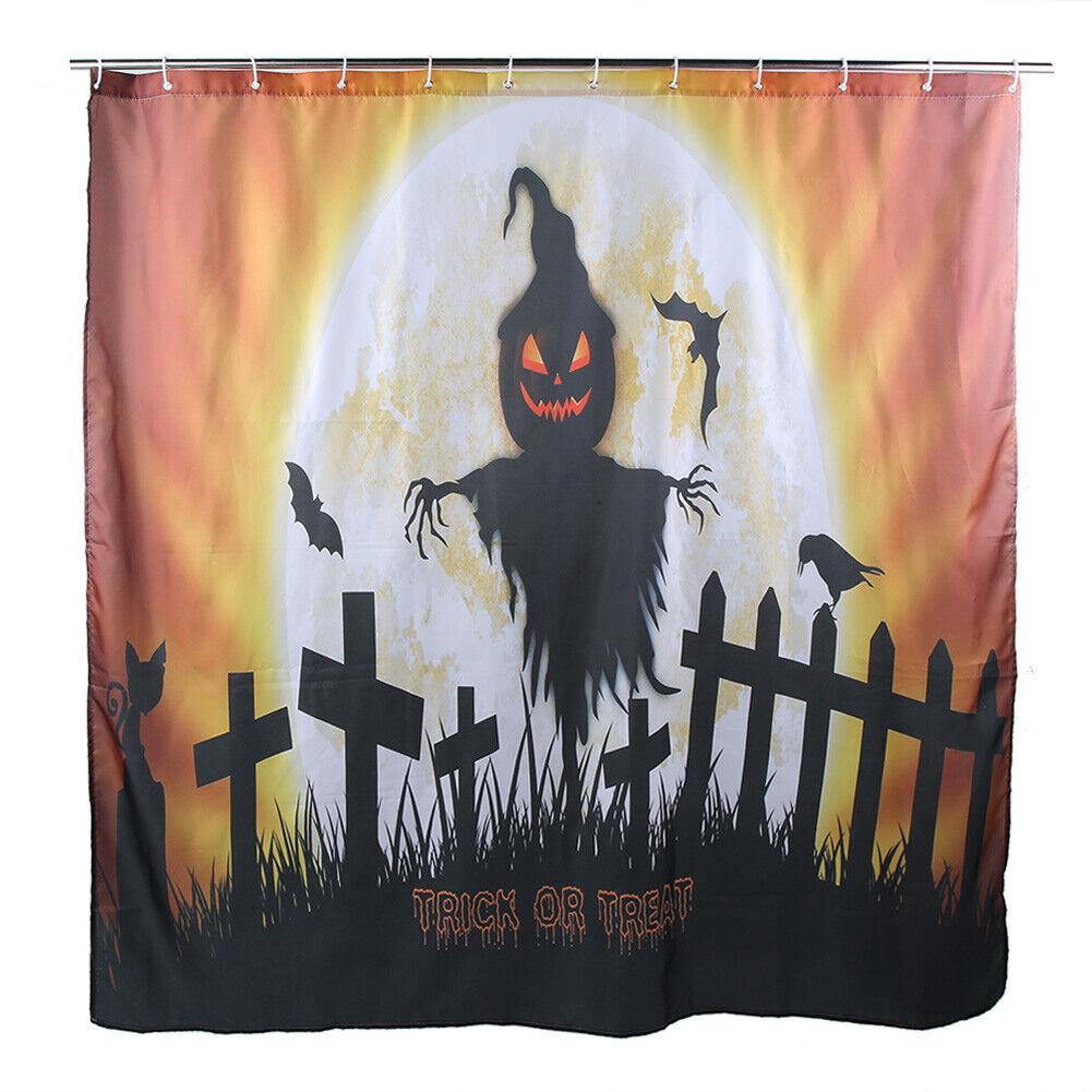 Halloween Waterproof Bathroom Pumpkin Shower Curtain - 12Gb With Decor