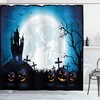 Halloween Waterproof Shower Curtain Of Pumpkins Under Full Moon Print