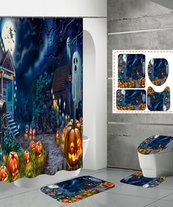 Halloween Witch House And Pumpkin Moon Shower Curtain - Waterproof Fabric Decoration