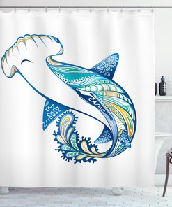 Hammer Head Shark Marine Shower Curtain Ocean Print for Bathroom