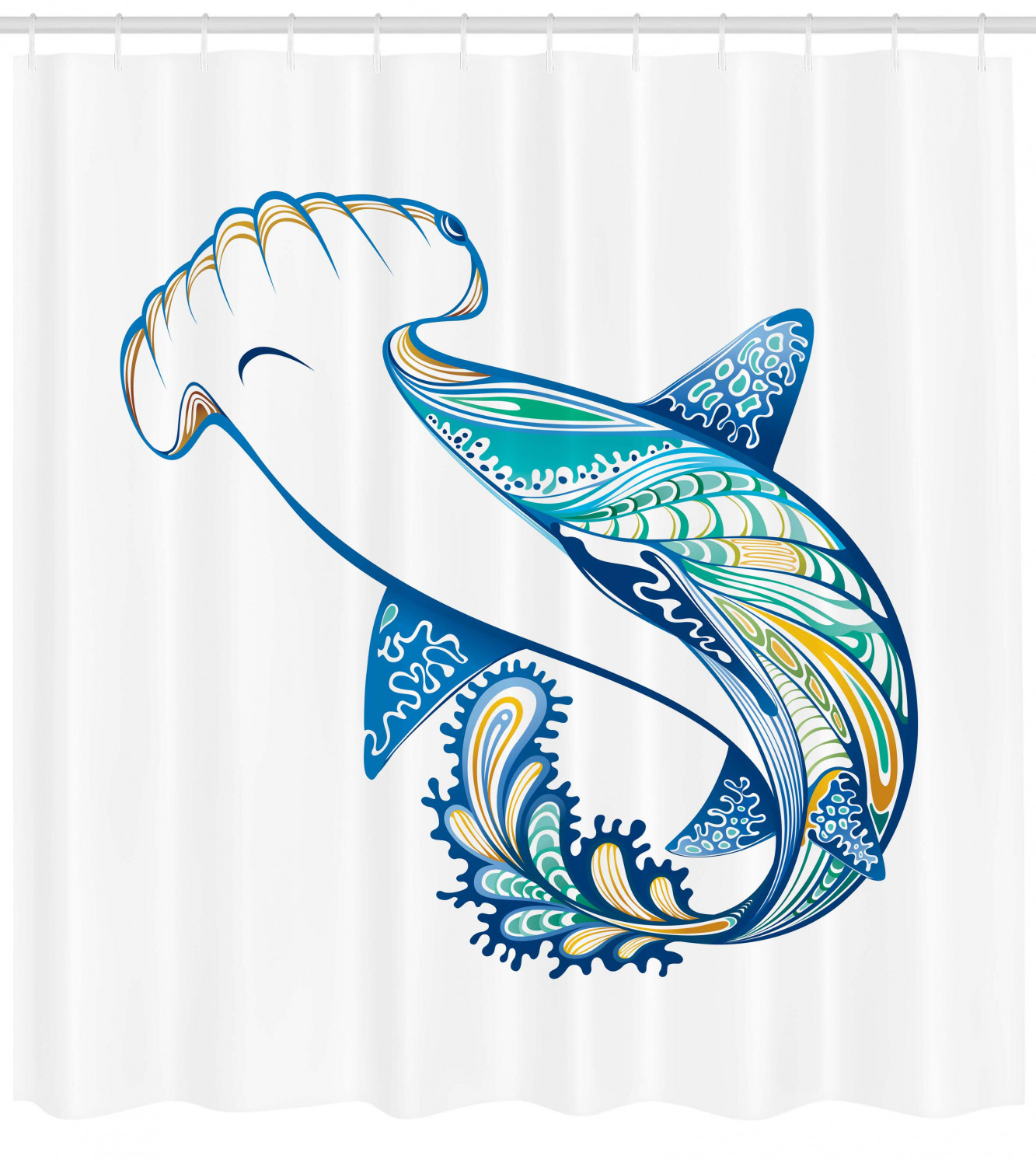 Hammer Head Shark Marine Shower Curtain Ocean Print for Bathroom