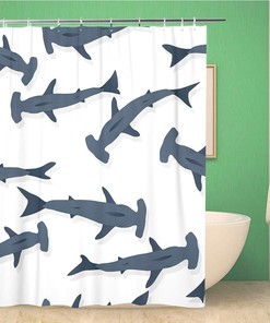 Hammerhead Sharks Pattern Cartoon Animal Illustration Shower Curtain For Unique Bathroom Decor