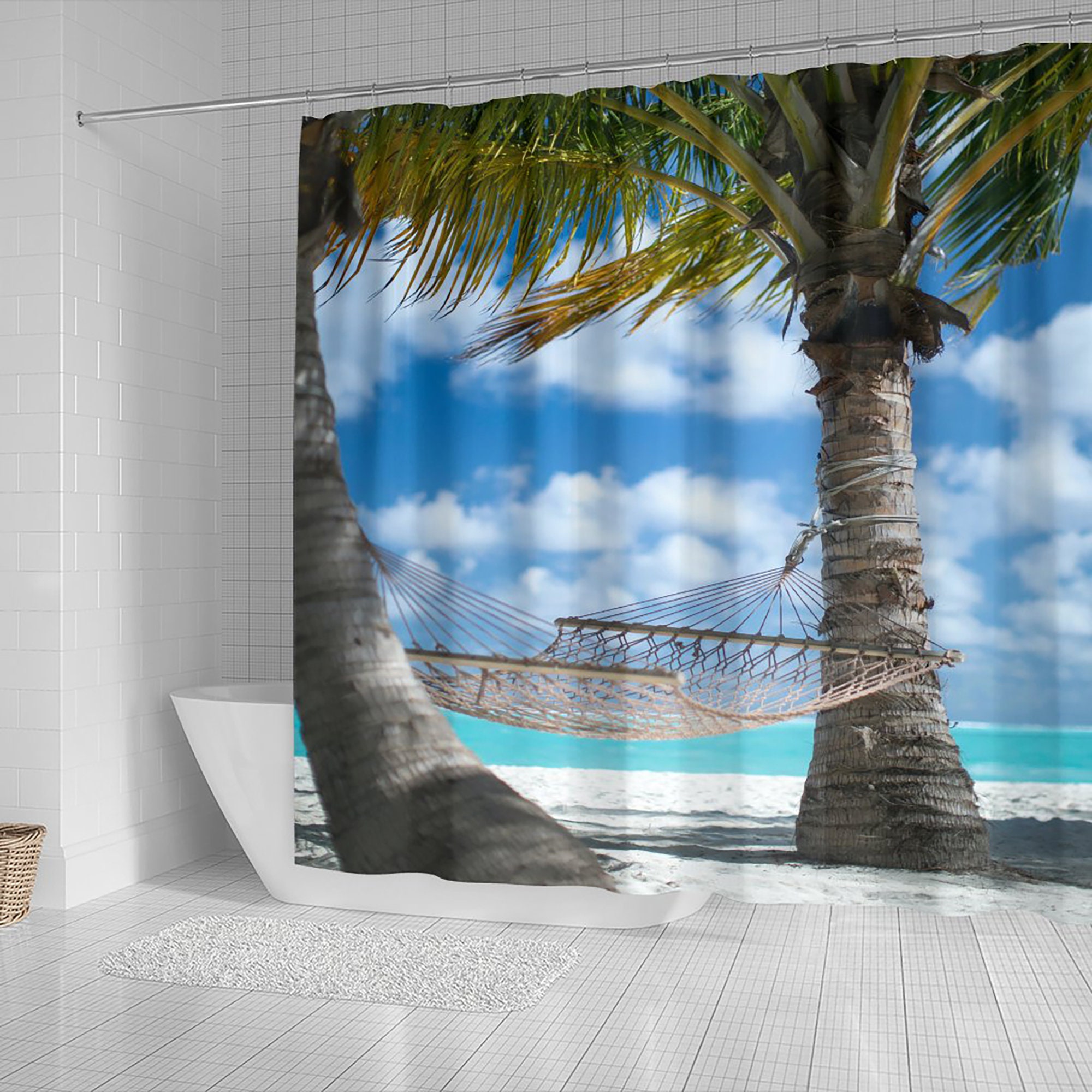 Hammock Beach Shower Curtain - Window Sea View Bathroom Decoration Artwork