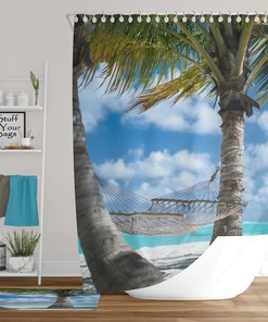 Hammock Beach Shower Curtain - Window Sea View Bathroom Decoration Artwork