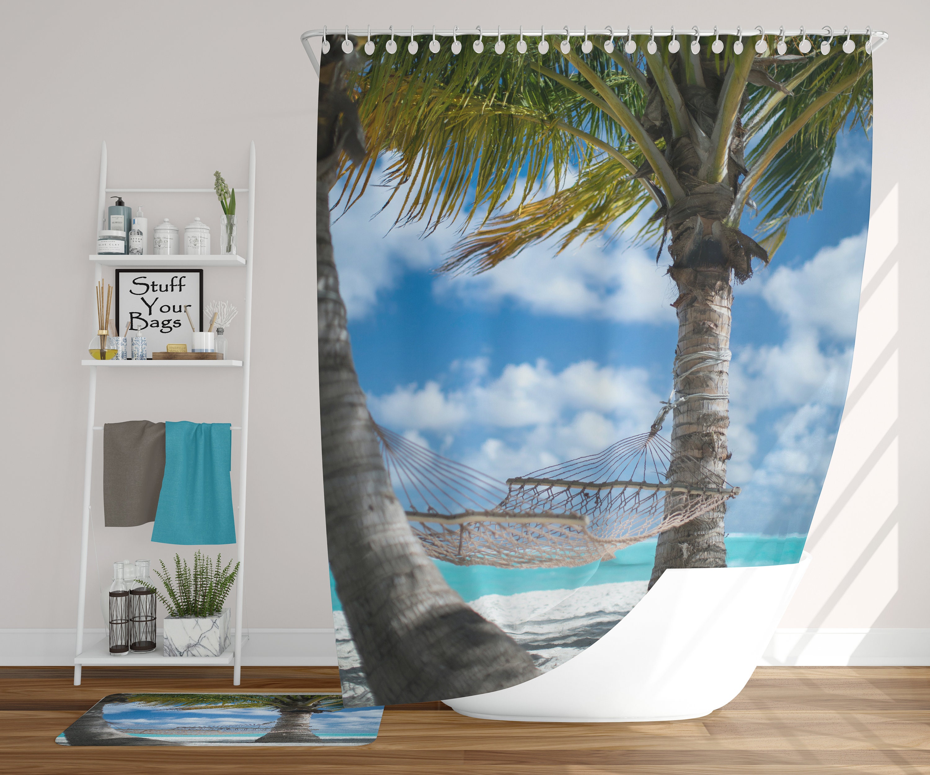 Hammock Beach Shower Curtain - Window Sea View Bathroom Decoration Artwork