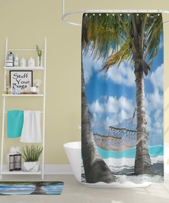 Hammock Beach Shower Curtain - Window Sea View Bathroom Decoration Artwork