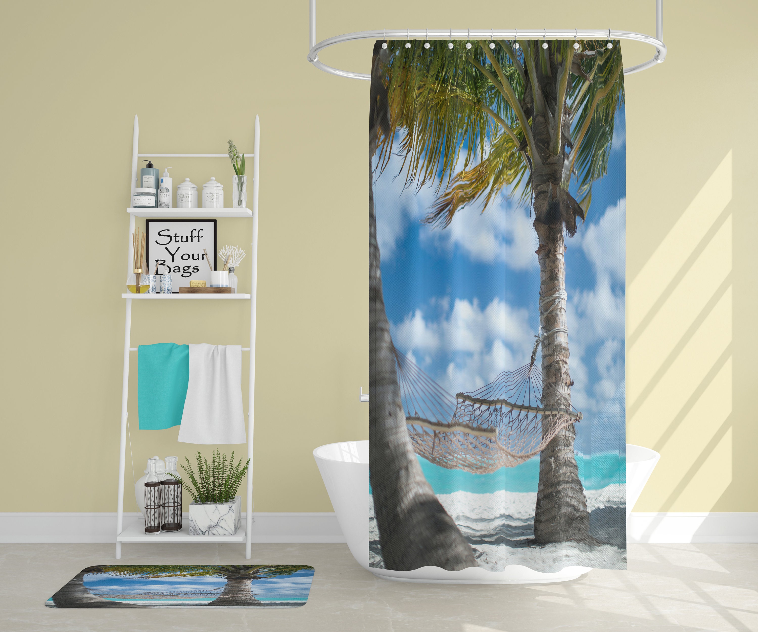 Hammock Beach Shower Curtain - Window Sea View Bathroom Decoration Artwork